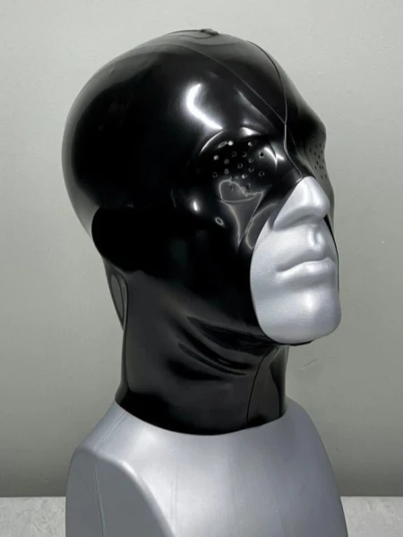 Cagoule à mâchoire ouverte en latex à 3 panneaux et yeux à trou d'épingle