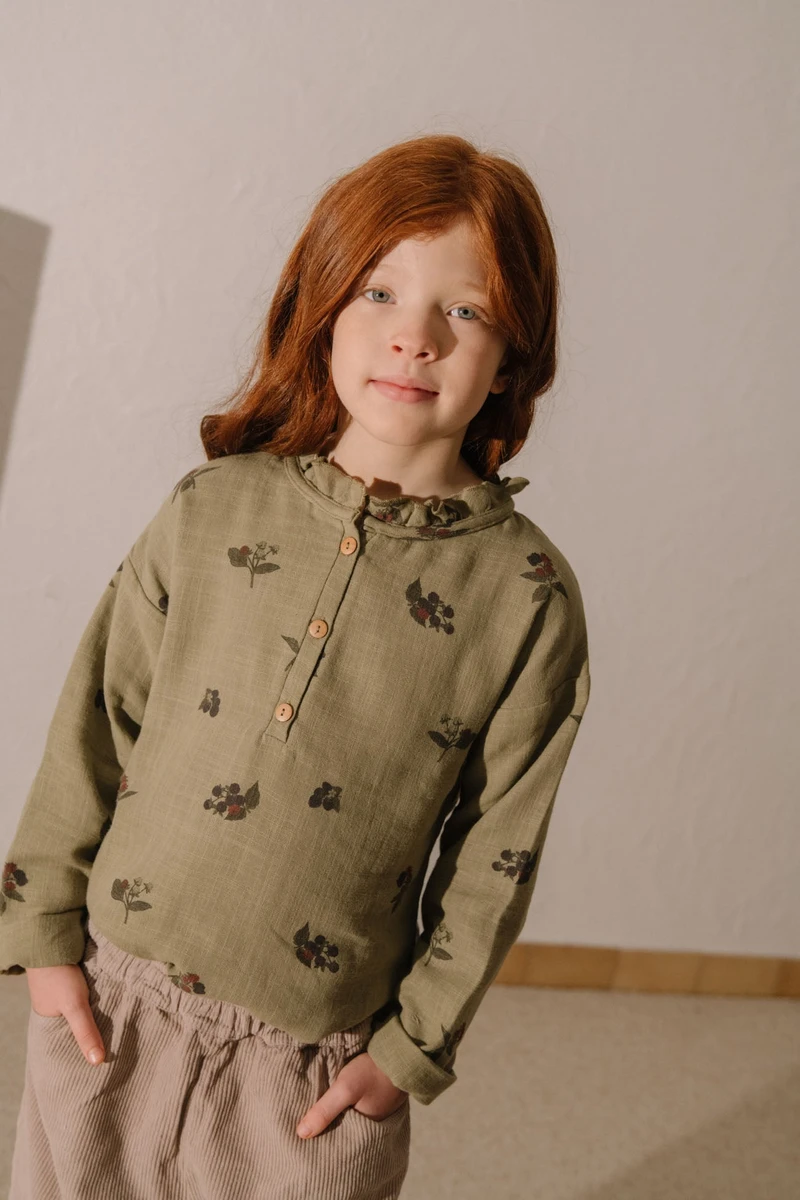 Olympe Blouse Organic Cotton Gauze Blackberries Print Baby and Child
