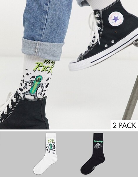 ASOS DESIGN - Pickle Rick - Lot de 2 paires de chaussettes de sport avec imprimé navette spatiale et inscription | ASOS