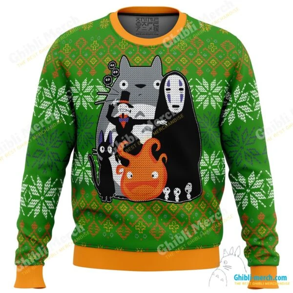 Studio Ghibli Squad Ugly Christmas Sweater (Green) - Ghibli Merch Store - Official Studio Ghibli Merchandise
