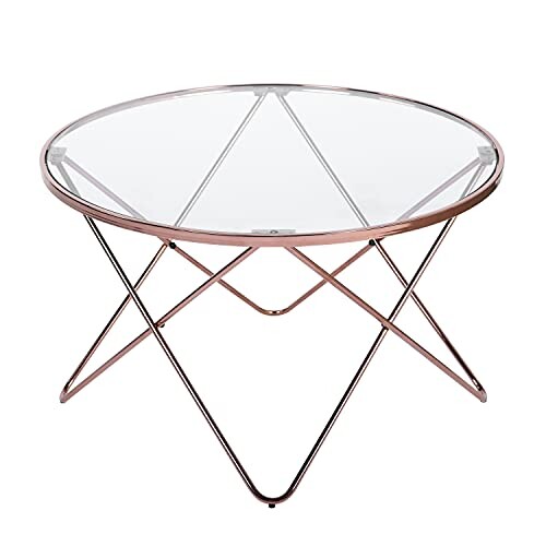 HOMYCASA Table Basse Ronde, Verre Tremp¨¦ Table Basse Salon Cadre en M¨¦tal, Table Basse Salon Moderne Style Minimaliste,d'or