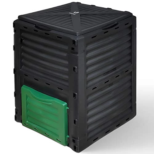 VOUNOT Composteur de Jardin 300L Qualité Supérieure Bac Composteur pour Jardin Déchets Bac à Composte en Polypropylène Résistant aux Chocs et aux UV Noir Vert Lot de 1