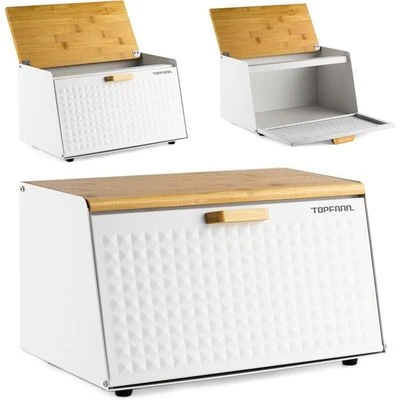 Grande Boîte à Pain Blanc en Acier avec couvercle en bambou pour Stockage à Pain