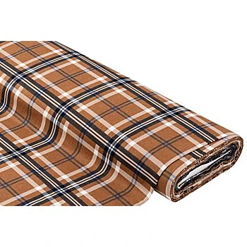 Tissu flanelle en coton à carreaux, marron/bleu/blanc