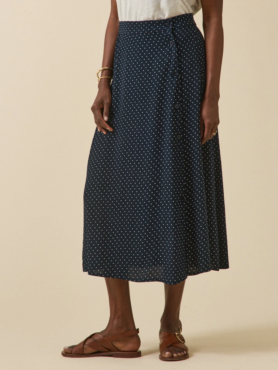 Jupe mi-longue femme viscose imprimé pois
