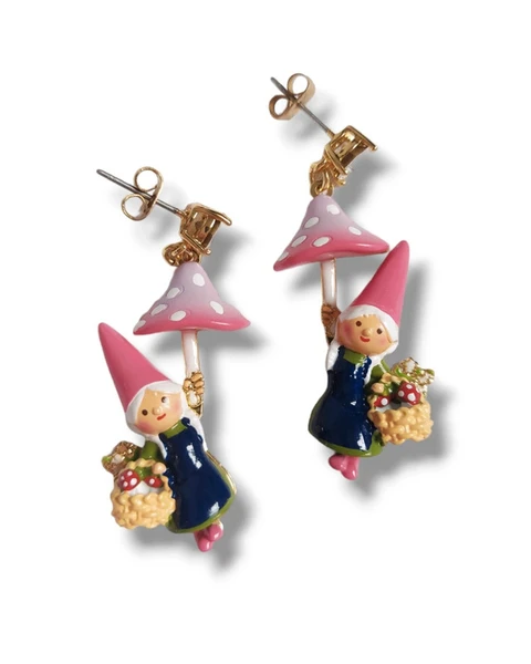 Boucles d'oreilles les néréides avec naines lutins et champignons