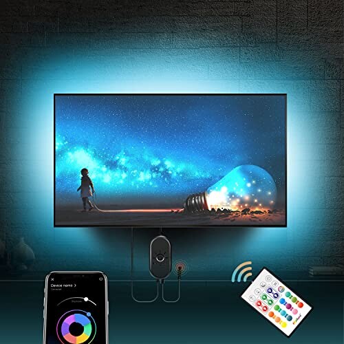 Ruban LED TV 4M, Bande LED Avec Télécommande APP, Synchroniser avec Rythme de Musique, LED RGB USB, pour 56"-75"TV, PC Fête, etc
