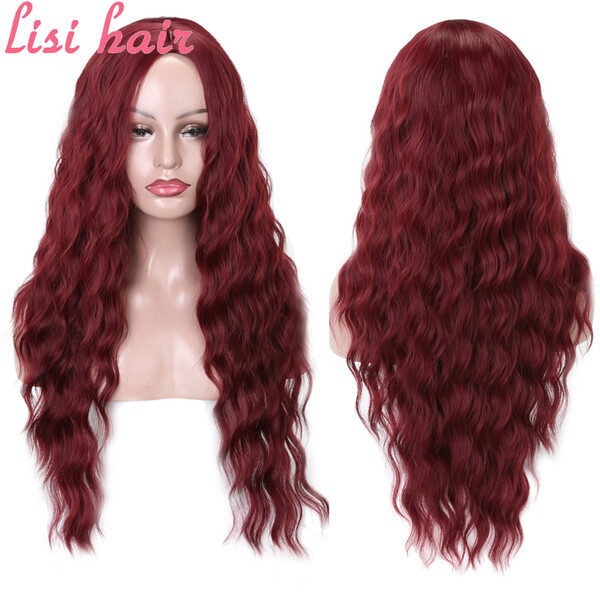 €10.27 25% de réduction|LISI cheveux longue vague d'eau coiffure rouge couleur noire perruques synthétiques pour femmes haute température fibre taille moyenne | AliExpress
