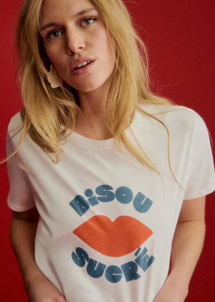 T-Shirt Bisou Sucré - Blanc / Multico - Coton biologique - textile biologique - Sézane