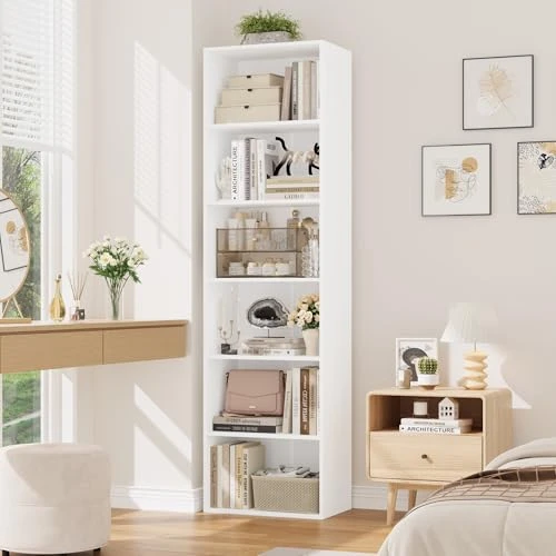 2. FirFurd Bibliothèque 191 cm Étagère à 6 Cases de Rangement Colonne Blanche