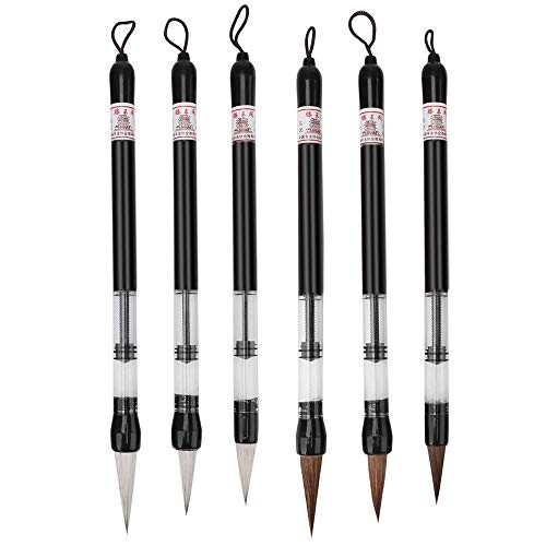 Gobesty Stylo Pinceau Chinois, 6 pièces stylo calligraphie Piston Caligraphie Chinoise Chinois Brosse À Eau Stylo Japonais Sumi Dessin Brosse avec Piston Réglable pour Débutant Peinture Dessin