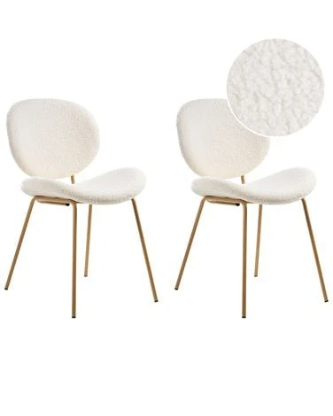 Lot de 2 chaises de salle à manger LUANA Bouclé Blanc