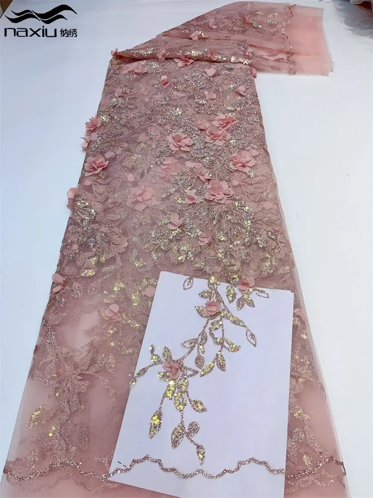 53.33€ 42% OFF|Madison Latest Luxury 3D Flower Lace Fabric Dubai Tulle Lace Fabric With Sequins Applique African Fabric For Dress Sew| | - AliExpress