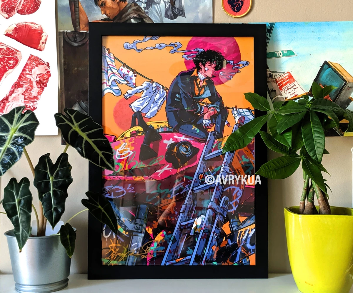 Spike's Long Day - Impression affiche 12 x 18 po, 16 x 24 po. - illustration, art mural, espace, cow-boy, art, peinture, cadeau