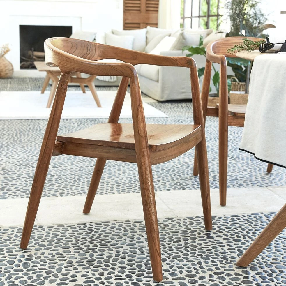 IVANO - Chaise en teck avec accoudoirs - bois foncé