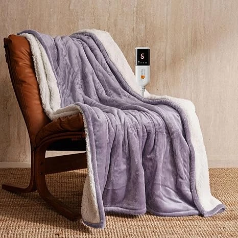 JET'S HOME Couverture Chauffante Électrique 1 Personne 130x180cm - Plaid Chauffant 6 Réglages de Température Fermeture Auto Réglable,Protection Contre la Surchauffe Lavable en Machine (Pourpre)
