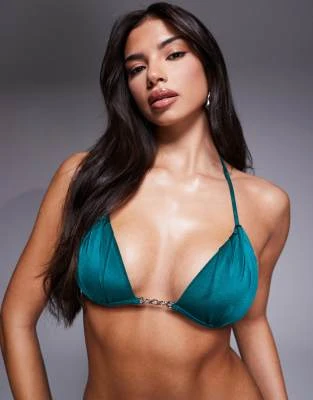 ASOS DESIGN - Nicole - Haut de bikini triangle à bonnets moulés avec micro-détail style années 90 et coussinets push-up amovibles - Bleu sarcelle