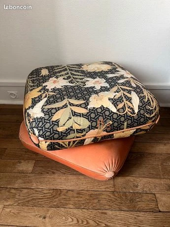 Pouf tabouret vintage art déco en velours