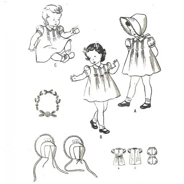 Modèle des années 1950, robe pour tout-petits, bonnet et culotte - Poitrine 21 » (53,3 cm)