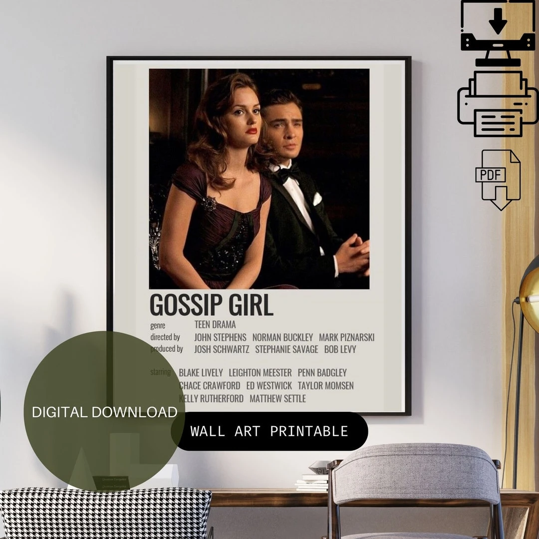Gossip Girl Instant Digital Download PDF, Retro Wall Art Y2K Home Decor, Vintage Tv Series Fan Print Gift Blair Waldorf Chuck Bass