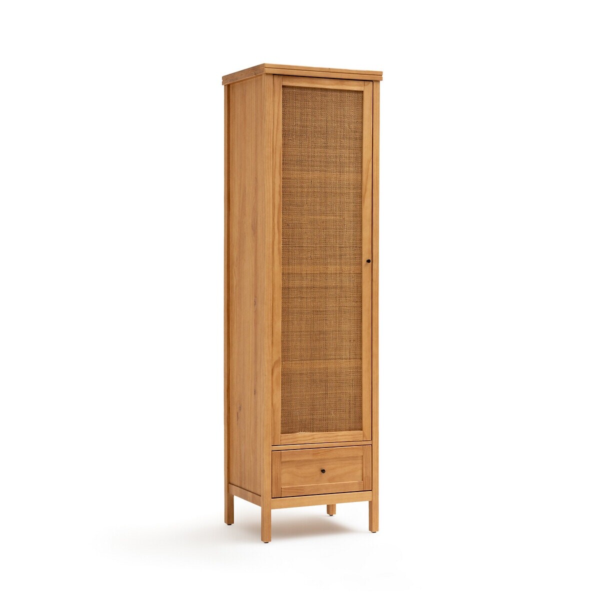 Wandschrank Gabin mit 1 Tür, Kiefer massiv und Rattangeflecht