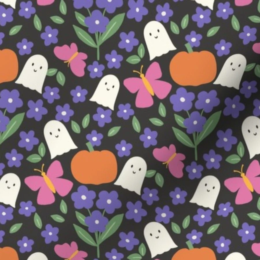 Fabric in Cottage Core Halloween Purple