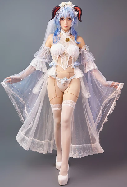 Ganyu Dérivé Lingerie Style de Marié Corset et Slip avec Voile et Bas