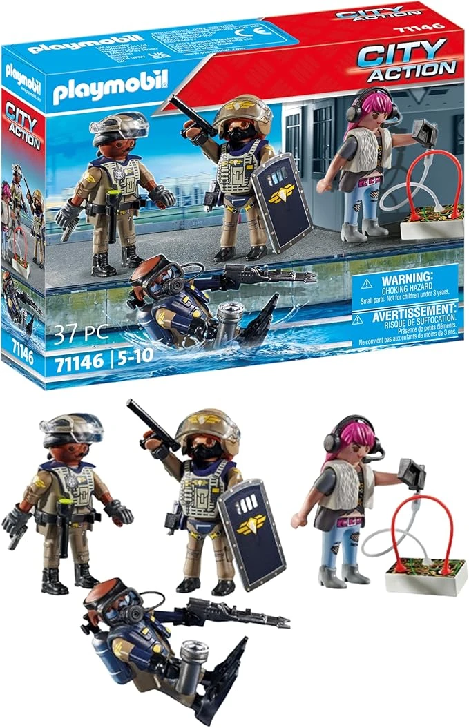 Playmobil 71146 Equipe des Forces spéciales avec Bandit - City Action -avec Trois Membres des Forces spéciales et Une criminelle, Un Bouclier, des Casques d’interventions, des Pistolets - Dès 5 Ans