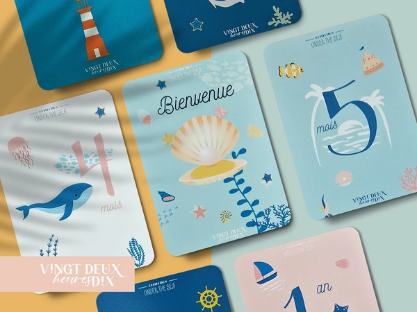 15 cartes étapes pour bébé thème marin - UNDER THE SEA