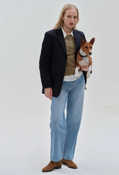 Veste blazer manches longues unie en coton