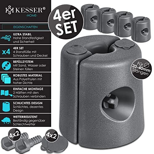 KESSER® Pieds de Sol pour pavillon | Set de 4 Pieds de pavillon remplissables d'eau ou de Sable, en PEHD | Poids de stabilisation pour Pavillons, tentes de Jardin, tentes de réception, Anthracite