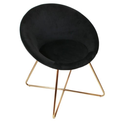 KAENA - Fauteuil Velours Noir et Piétement Doré | Maisons du Monde