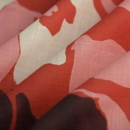 Tissu toile recyclé effet lin lys rose rouge