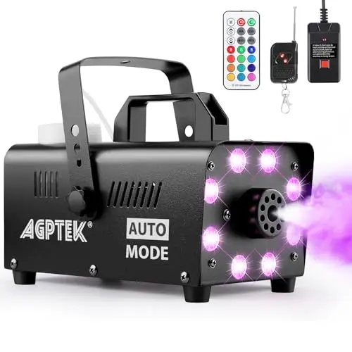 AGPTEK Machine à fumée télécommande avec 13 lumières LED colorées, puissance de 500 W et 2000CFM avec 2 télécommandes sans fil, parfait pour mariage, Halloween et spectacles
