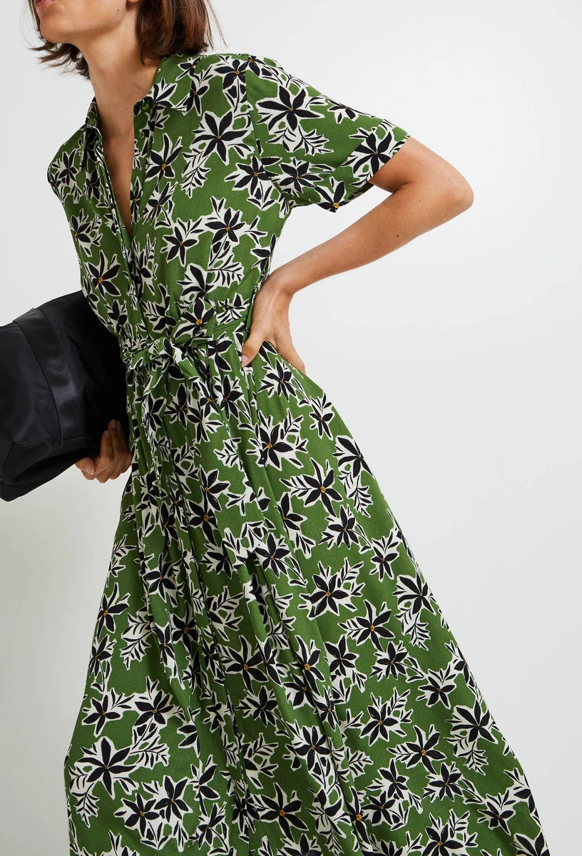 Robe chemise midi imprimée, certifié EcoVero