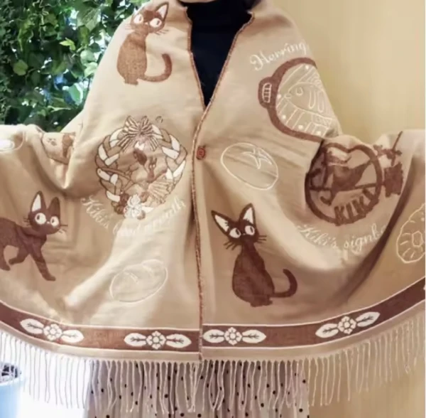 Niche Design écharpe châle à la mode polyvalent mignon dessin animé épaissi Double face hiver chaud bouton écharpe filles Double usage - AliExpress 200000297