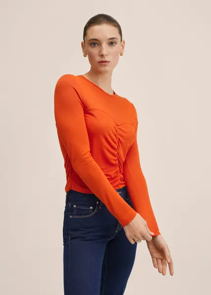 T-shirt froncé manches longues -  Femme | MANGO OUTLET France
