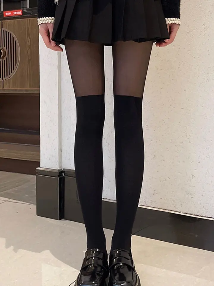 Collants unicolore semi-transparent noir