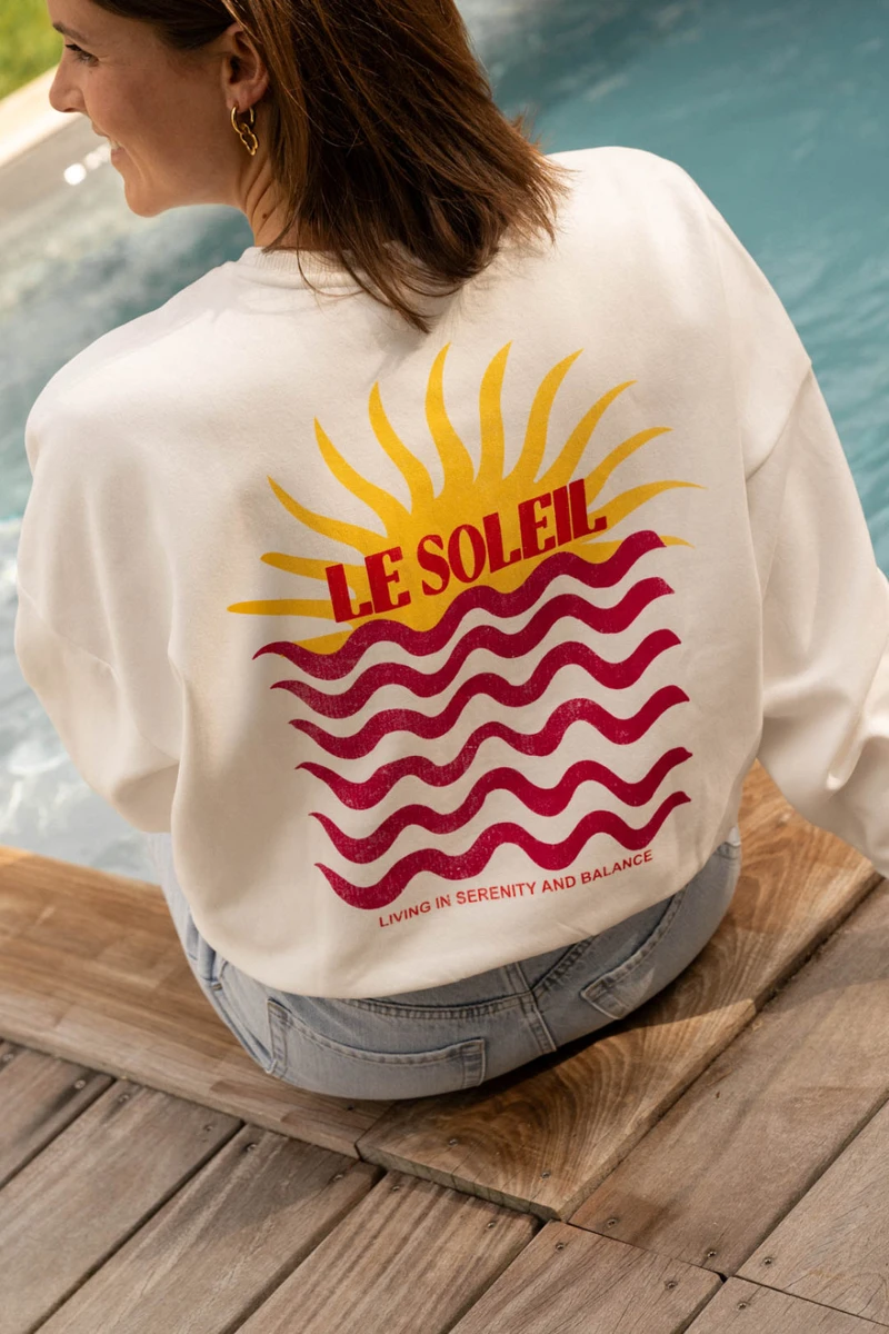 Sweat Femme A Manches Longues Avec Un Motif Soleil Au Dos Et Sur La Poitrine - Ecru - Boutique Libertie