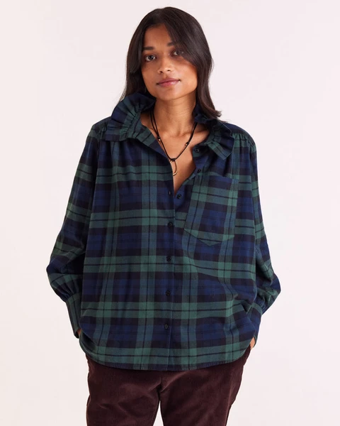 Chemise Léonor tartan bleu et vert