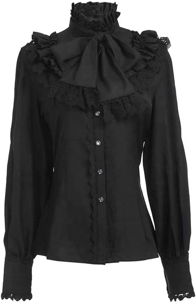 Chemise Victorienne pour Femme Gothique Steampunk Chemisier à Volants Vintage Manches Longues Haut Blouse Chic et Élégant Renaissance Pirate Top Soirée Bal Party Printemps Été