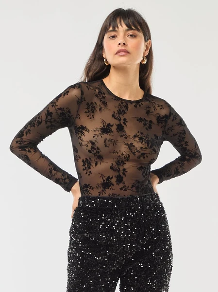 Body transparent avec fleurs en velours