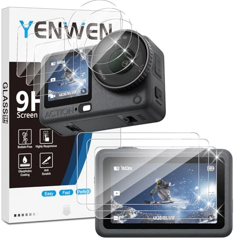 Yenwen Verre Trempé pour DJI Osmo Action 6 Protection Ecran, 3 Pièces Protection écran Film, Anti Rayures, Dureté 9H Glass, Sans Bulles