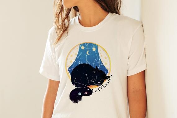Cat Tshirt - Tarot card inspiration Tee - Stars and constellation Tee-shirt - Cat lady Top - Cat lover Gift