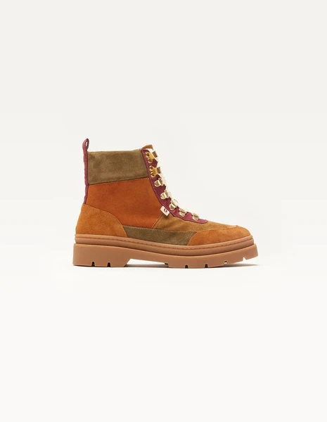 Baskets en cuir certifié lwg | rouge "joelle - suède et velours cognac bordeaux" Odaje