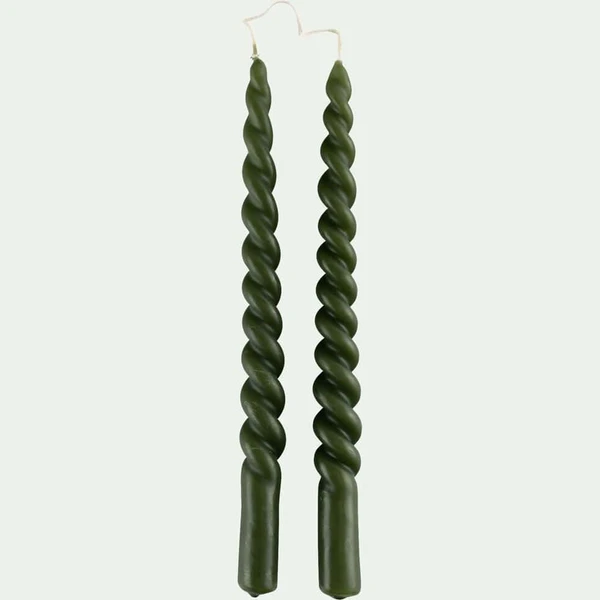 TORTIL - Lot de 2 chandelles torsadées H29cm - vert
