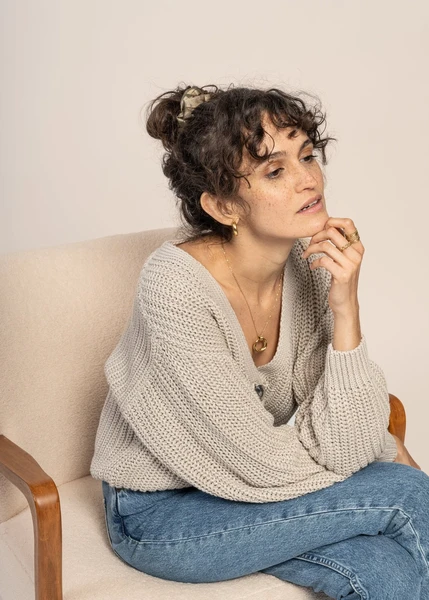Gilet maille en coton bio | beige "lena ivory" Jan'n June