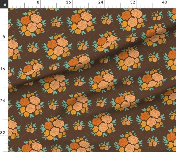 Fabric in Large Rose Lattice Chocolate Brown