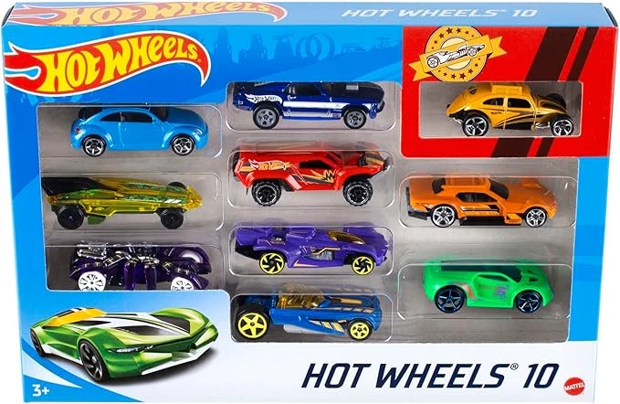 Hot Wheels Coffret De 10 Voitures (Modèle aléatoire), Véhicules Jouets À L'Échelle 1:64 avec Détails Et Décors Réalistes, Voitures De Collection, Jouet pour Enfant de 4 Ans et Plus, 54886