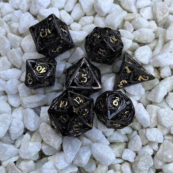 Black Gold Dice, Dragon Dice Set, Gold Dragon Dice, Epic Dice Set, Black Dragon Dice, Fantasy Dragon Dice, DnD Dragon Dice, Black Metal Dice